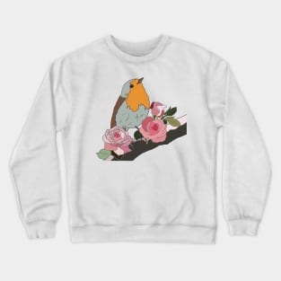 Robin with roses Crewneck Sweatshirt